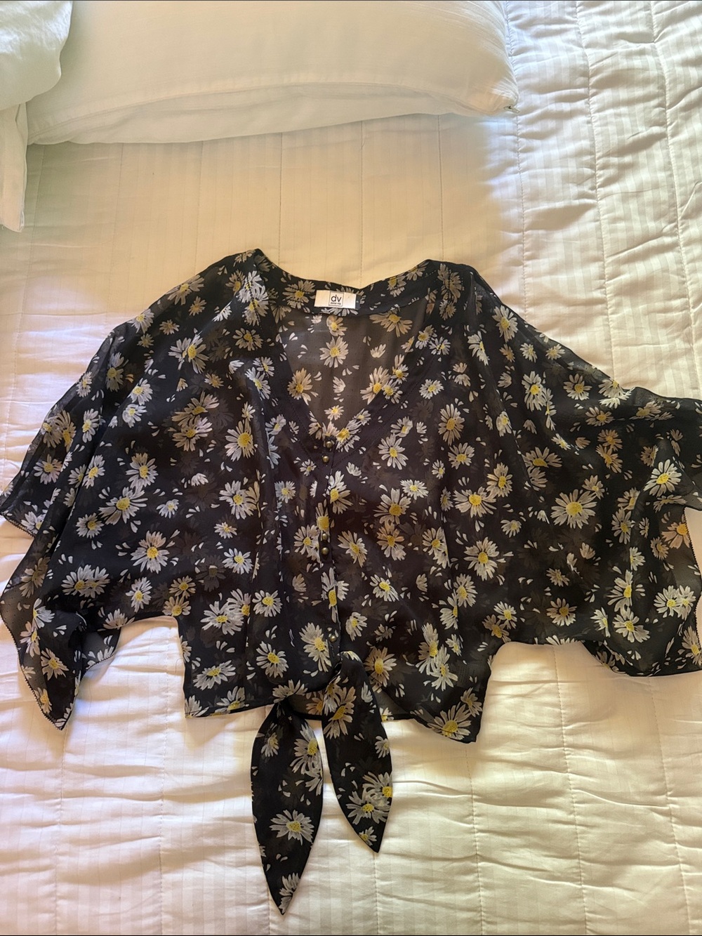 💛Dolce Vita💛 Black Daisy Tie-Front Sheer Blouse
